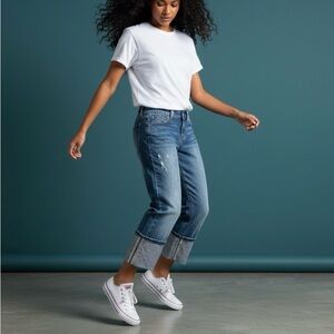 Bisou Bisou Rhinestone Embellished Cuffed Jeans